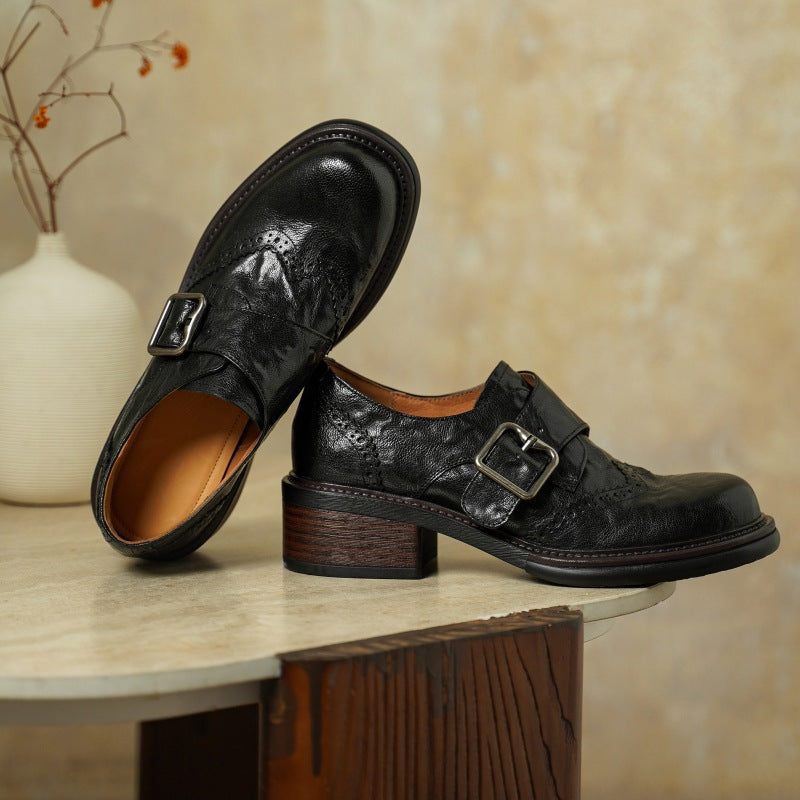 Women's Monk-Strap Leather Brogues