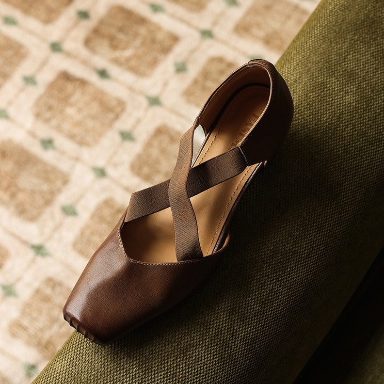 Women's Leather Cross-Strap Heels