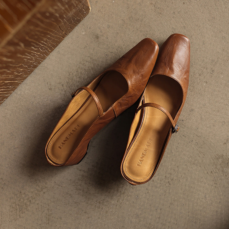 Women's Square-Toe Leather Mules