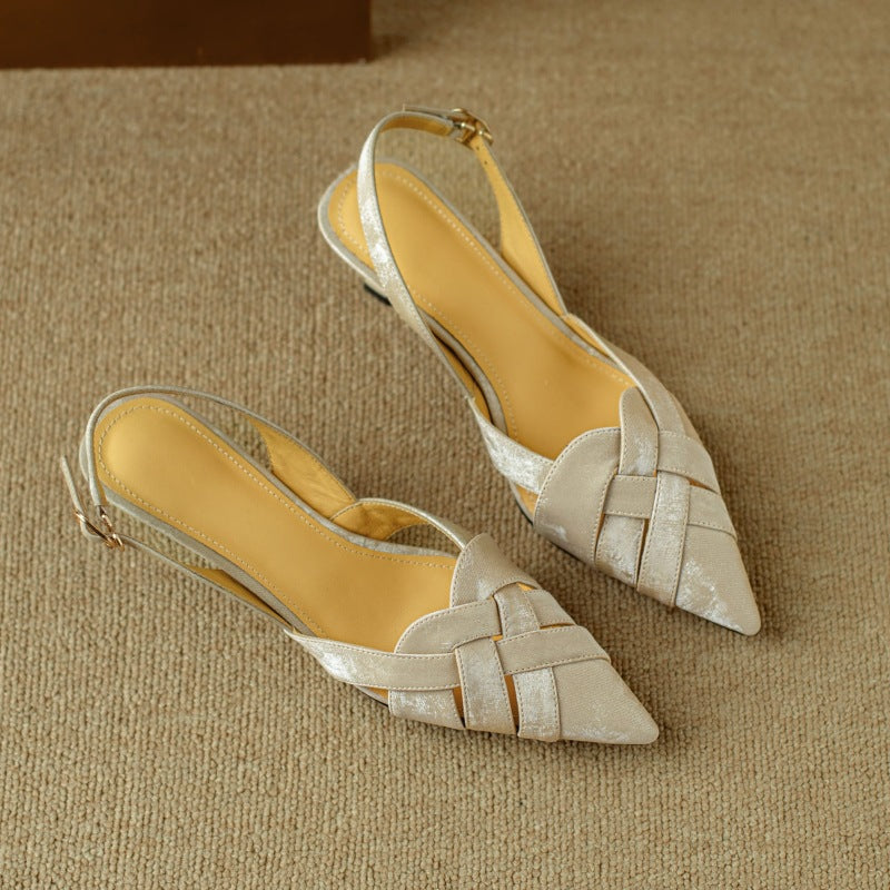 Women's Woven Leather Slingback Heels