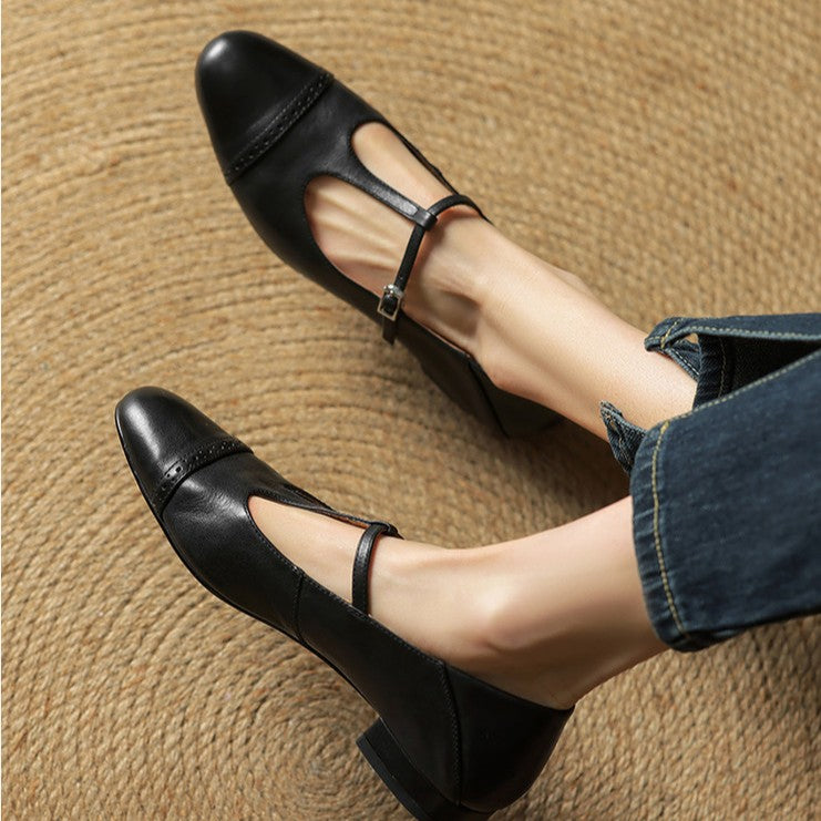 Women's T-Strap Leather Mary Janes