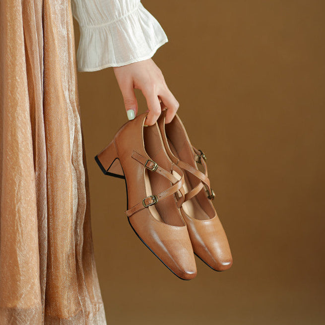 Women's Mary-Jane Leather Heels