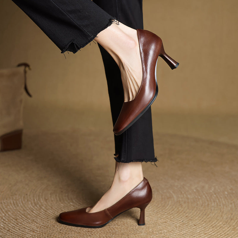 Women's Square Leather Pumps