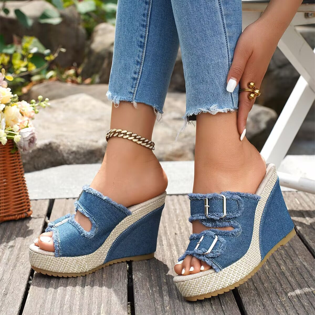 Damaris™ | Fray Edge Wedge Sandals