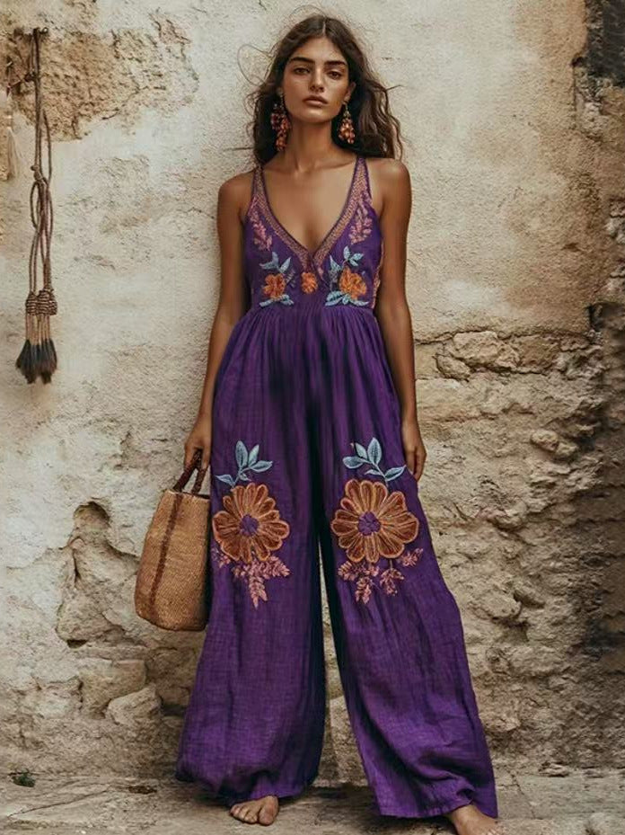 Mirabelle™ | Embroidered Bohemian Wide-Leg Jumpsuit