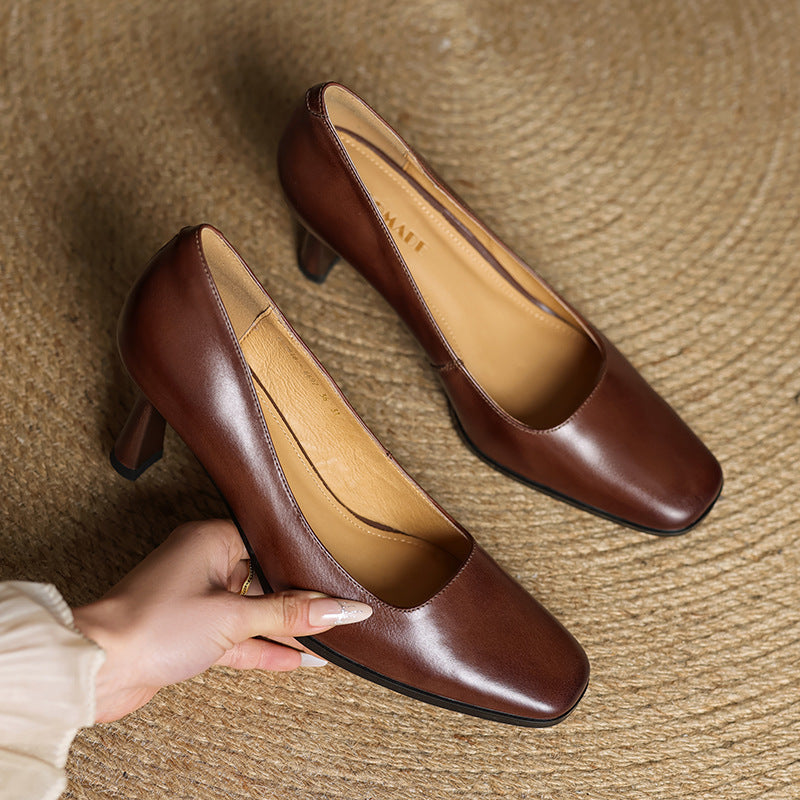 Women's Square Leather Pumps