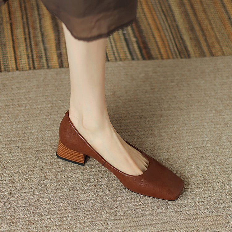 Women's Square Leather Pumps