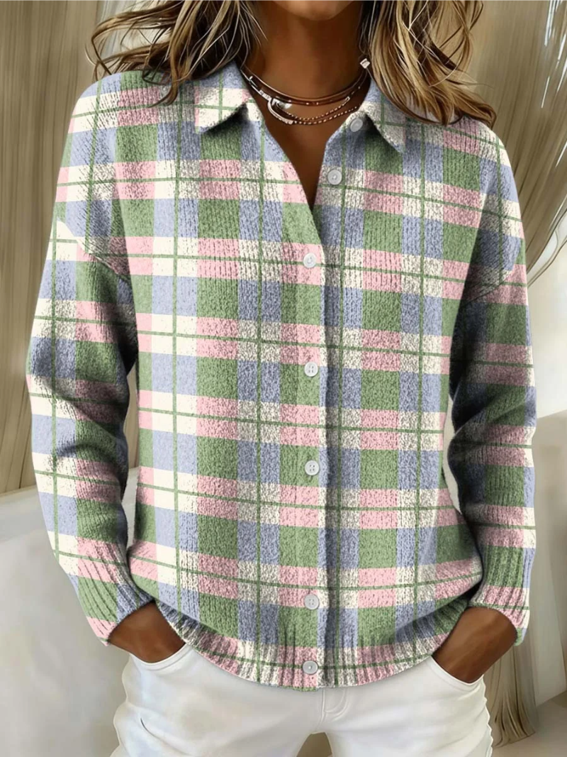 Tivanna™ | Pastel Plaid Button Cardigan