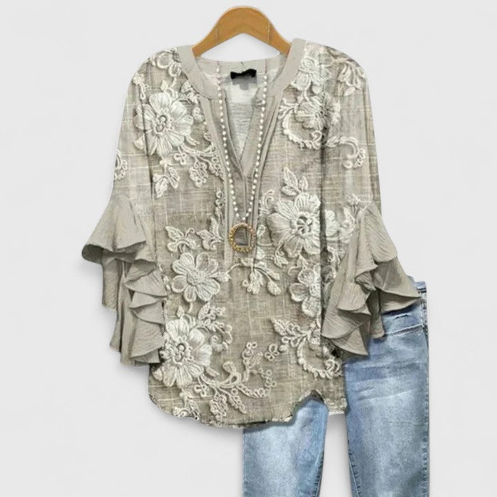 Roslyn™ | Elegant Ruffle Sleeve Floral Blouse
