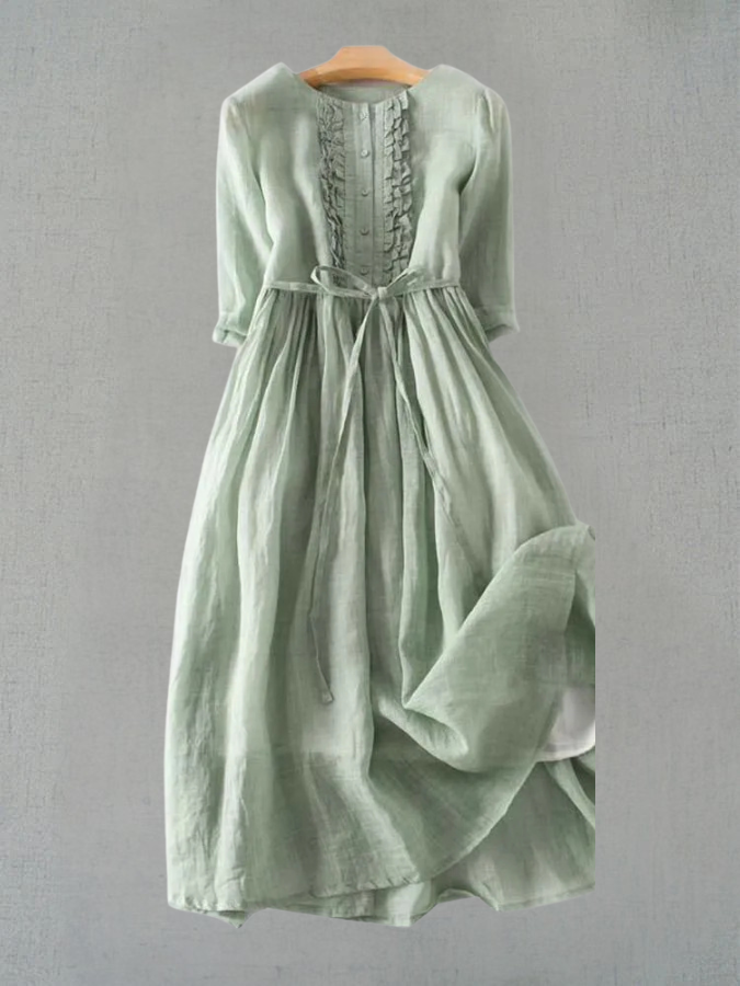 Guinevra™ | Retro Round Neck Lace-Up Waist Dress