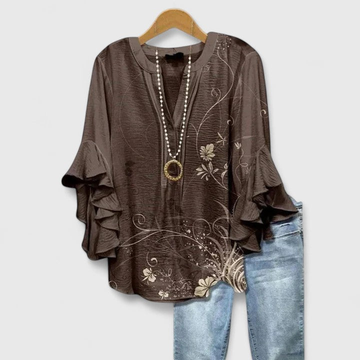 Roslyn™ | Elegant Ruffle Sleeve Floral Blouse