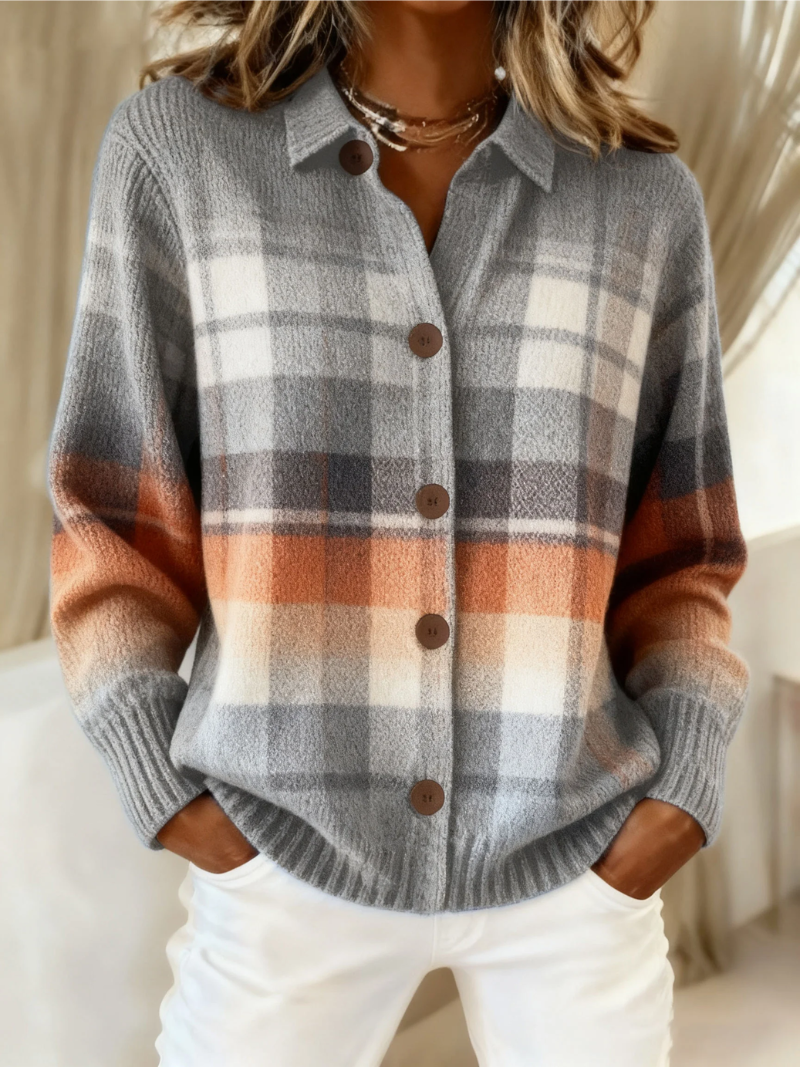 Laverne™ | Warm Ombre Plaid Cardigan