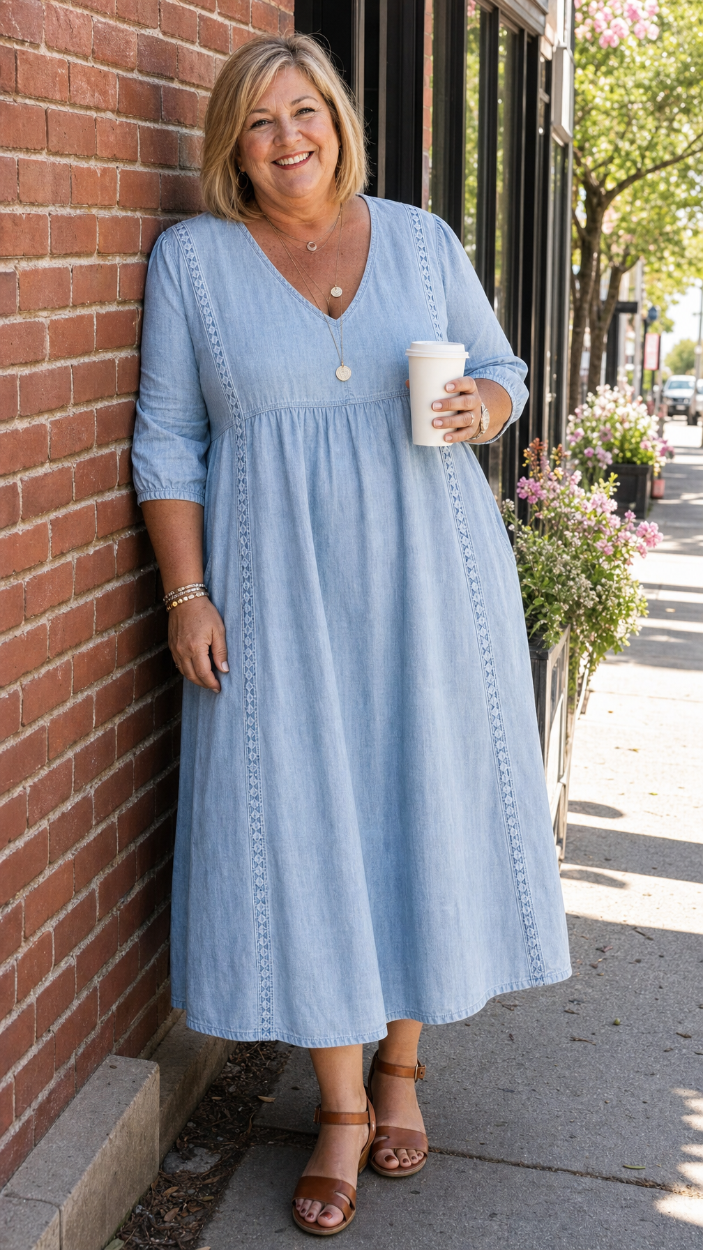 Brynlee™ | Lace-Trim Empire Maxi Dress