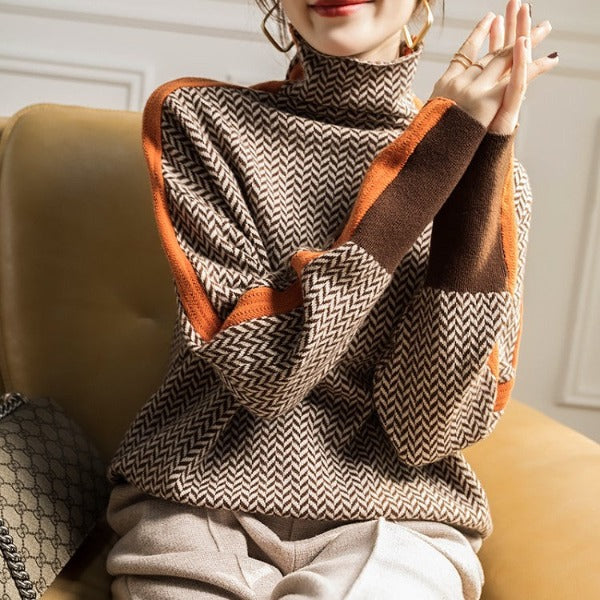 Vyndra™ | Turtleneck Sweater with Striking Contrast Stripes