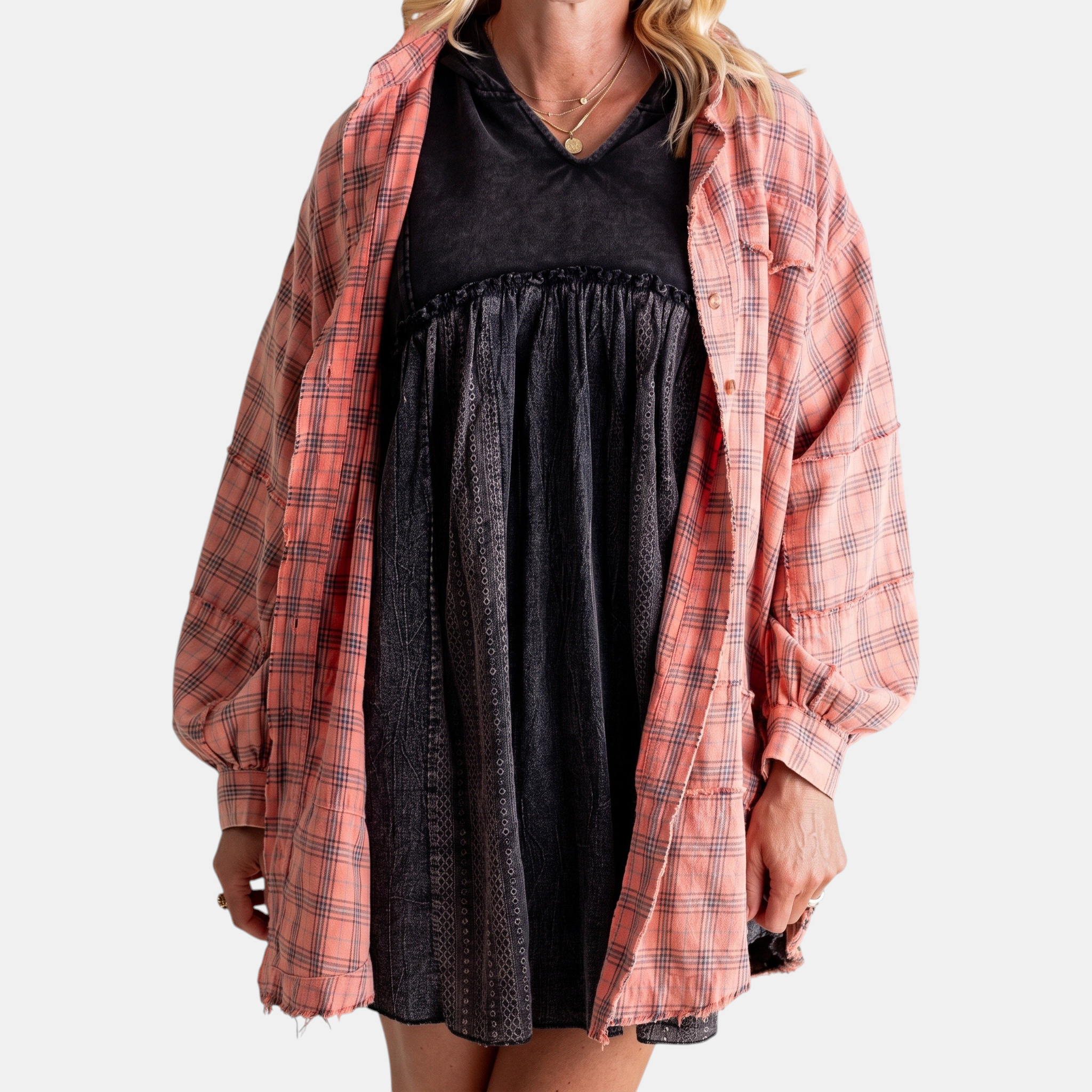 Isadora™ | Oversized Raw Hem Plaid Shirt