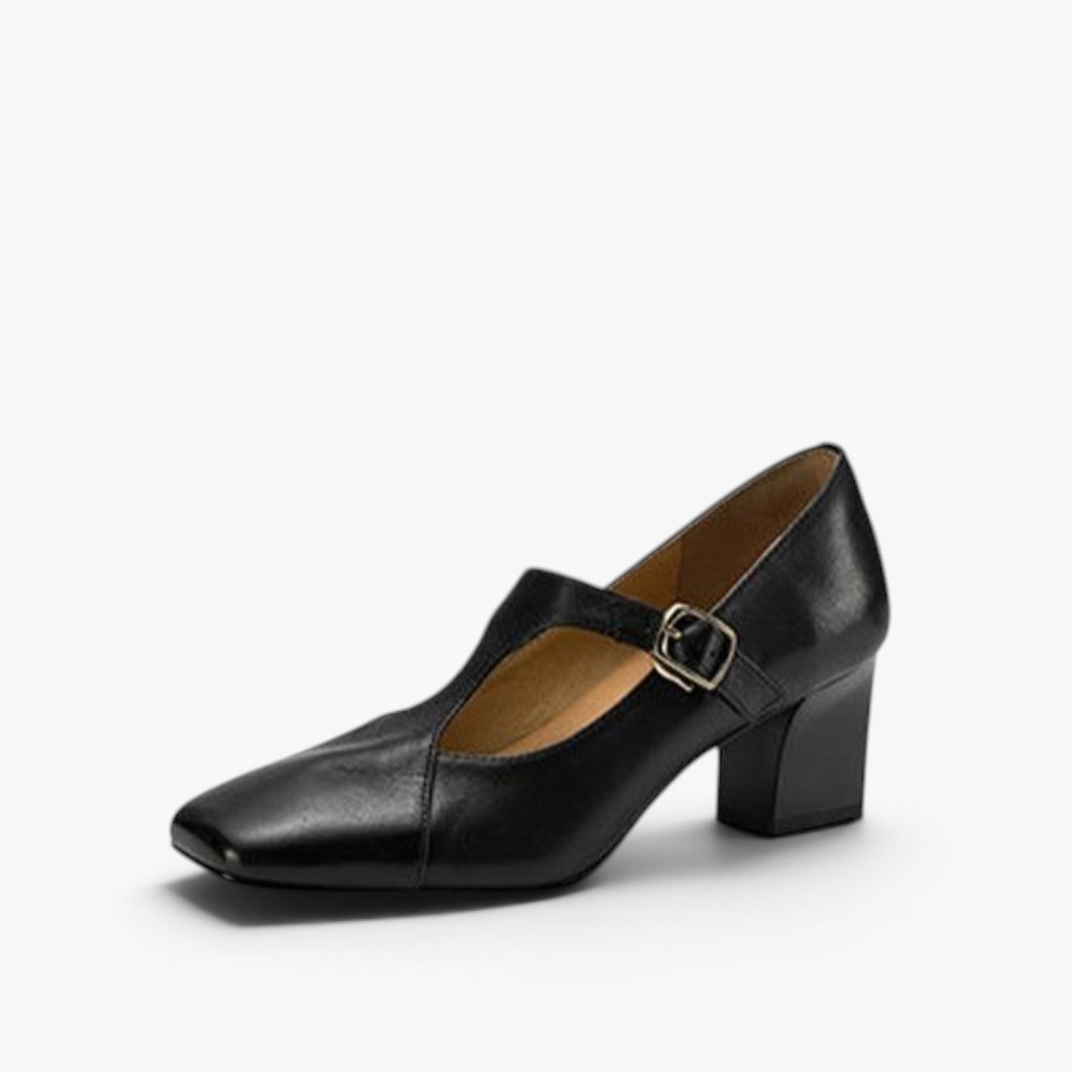Women's Square-Toe Leather Mary-Jane Heels