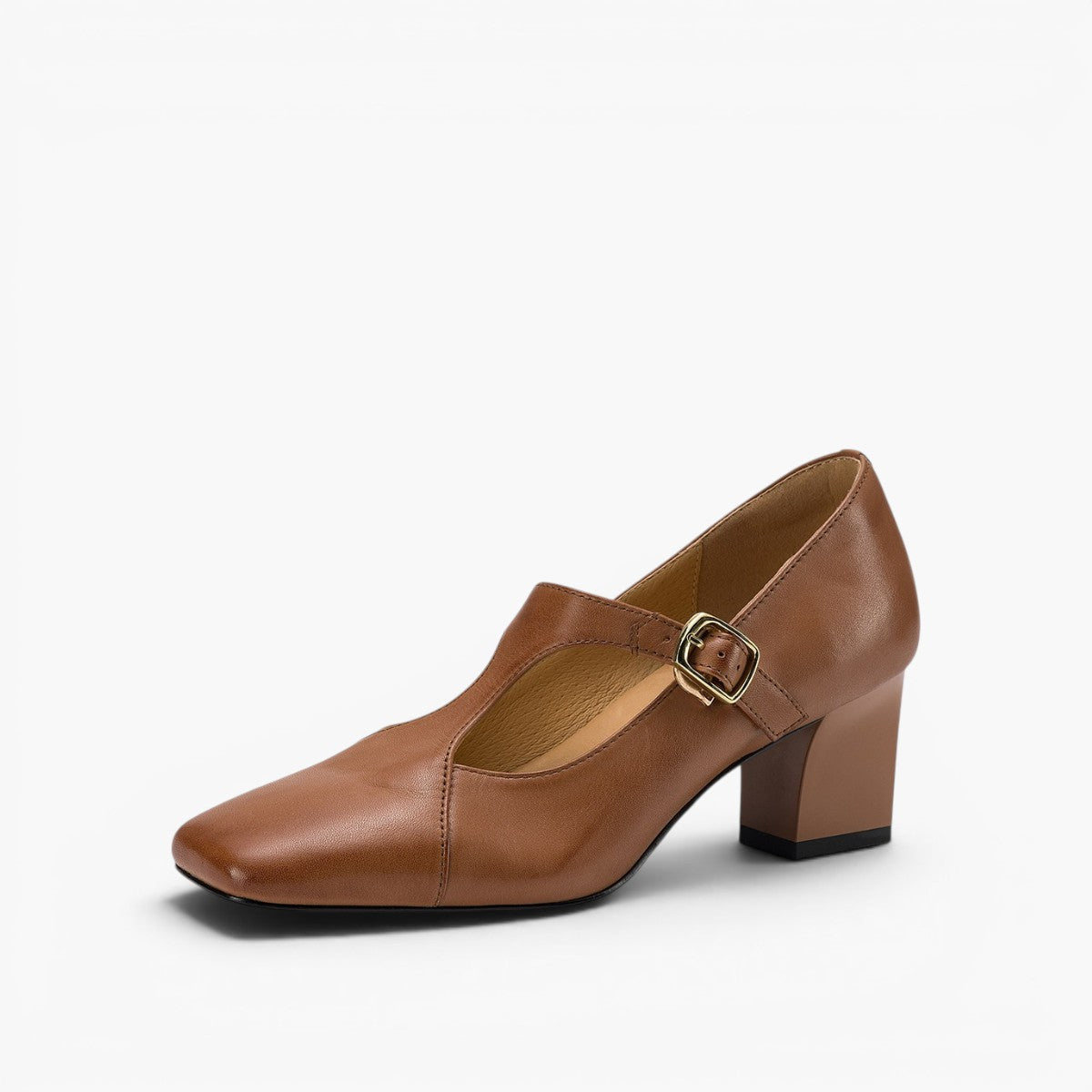 Women's Square-Toe Leather Mary-Jane Heels