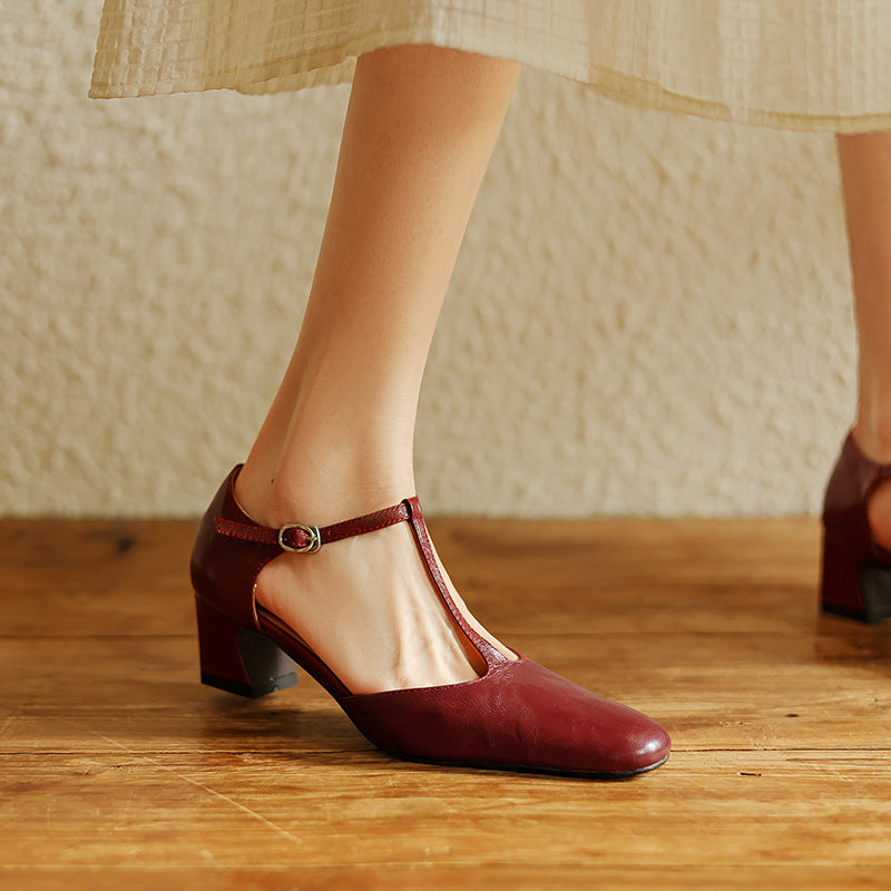 Women's Leather T-Strap Heels