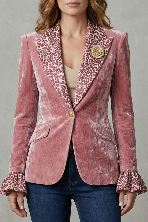 Rosavienne | Women's Printed Lapel Statement Velvet Blazer