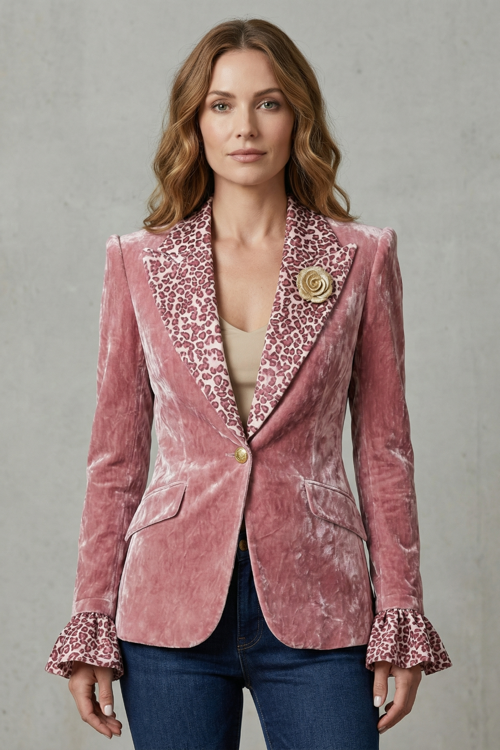 Women's Printed Lapel Statement Velvet Blazer