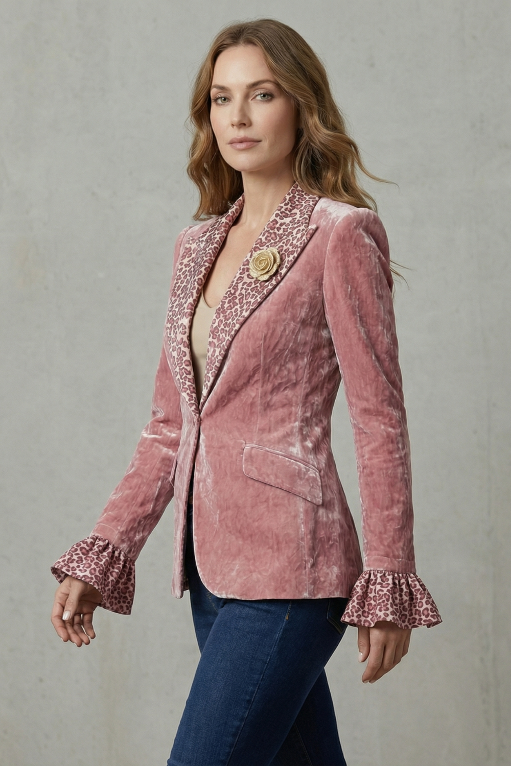Women's Printed Lapel Statement Velvet Blazer