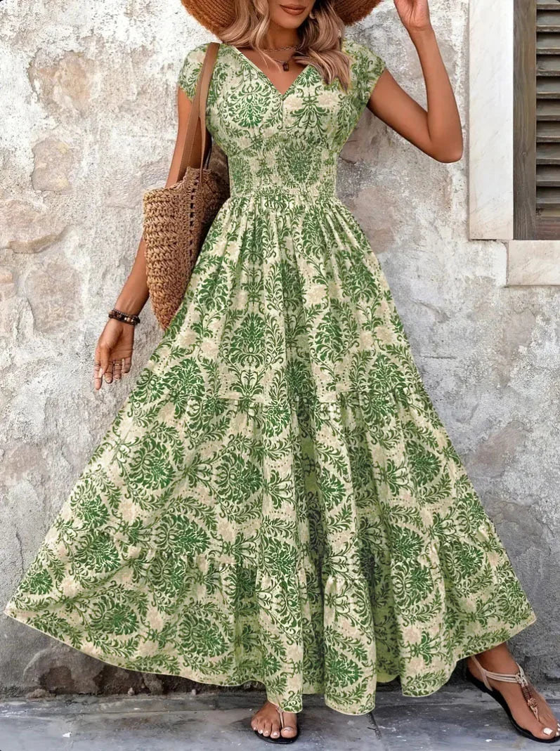 Mirabel™ | Baroque V-Neck Maxi Dress