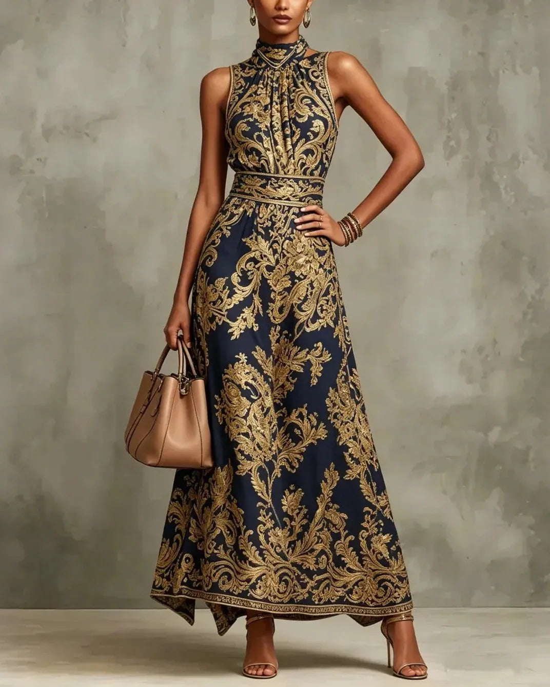 Florence™ | Baroque Gold Print Maxi Dress