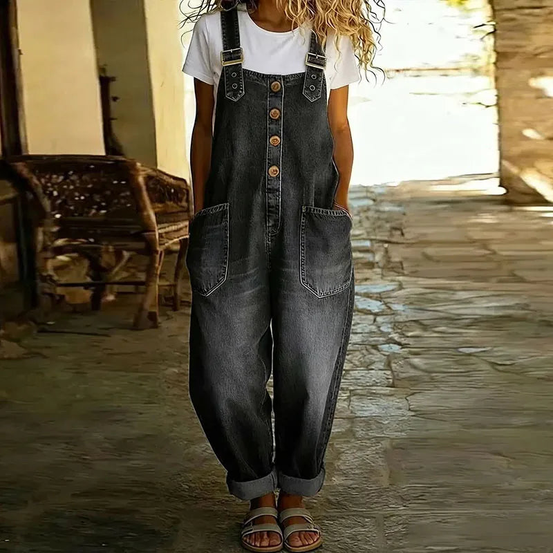 Mara | Vintage Soft Cotton Denim-Look Overalls with Adjustable straps