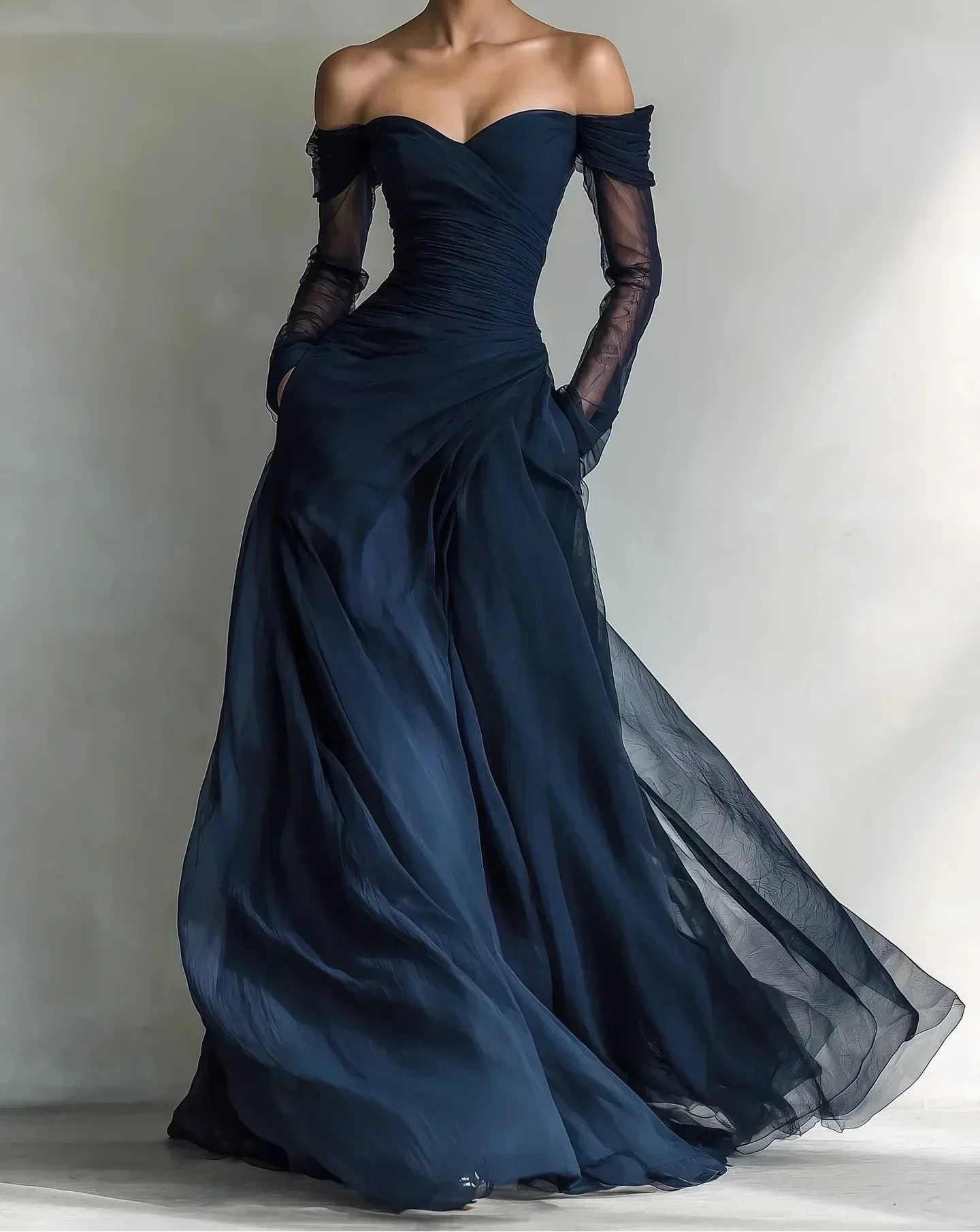 Beatrice | Off-Shoulder Maxi Dress with Mesh Sleeves