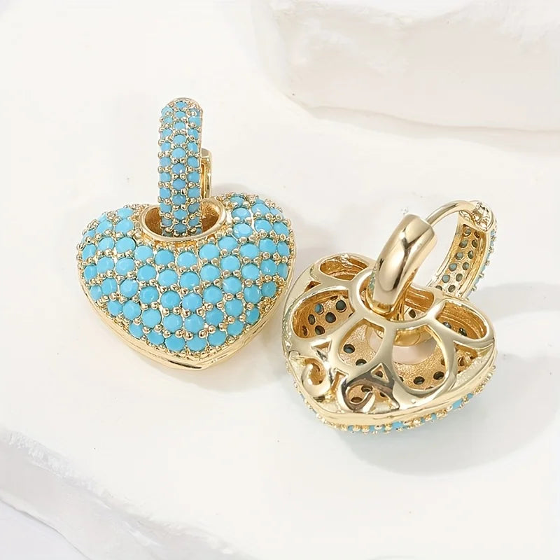 Gracienne™ | Turquoise Heart Pavé Lock Earrings
