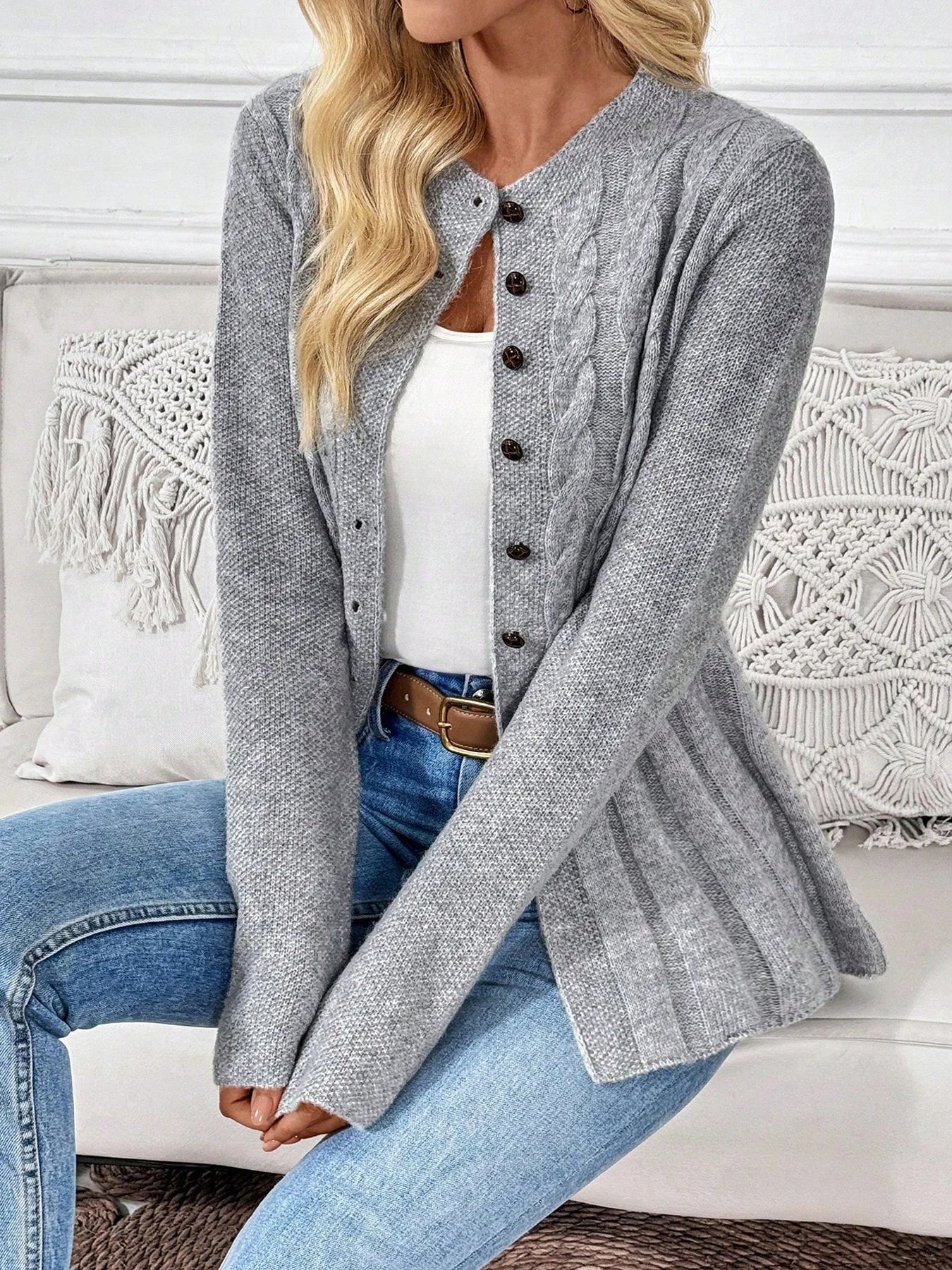 Isadora™ | Cable-Knit Peplum Cardigan