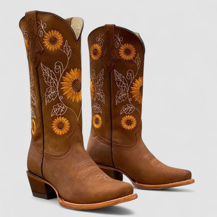Alverene™ | Sunflower-Embroidered Western Boots