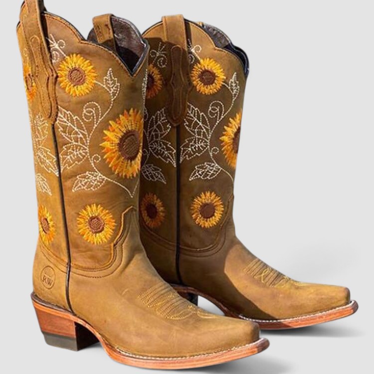 Alverene™ | Sunflower-Embroidered Western Boots