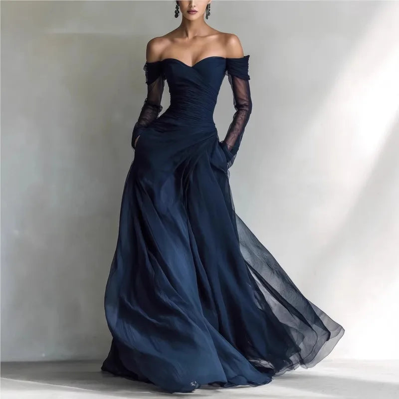 Beatrice | Off-Shoulder Maxi Dress with Mesh Sleeves