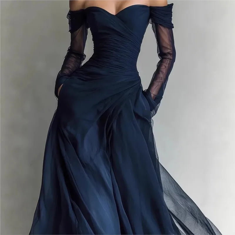 Beatrice | Off-Shoulder Maxi Dress with Mesh Sleeves