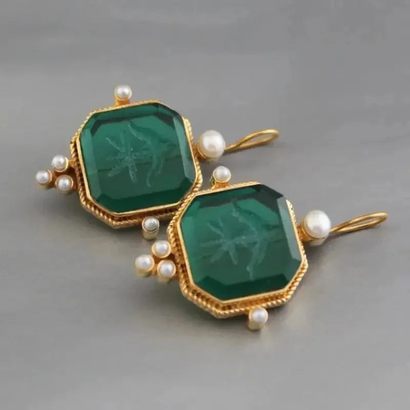 Clavienne™ | Vintage Pearl Geometric Drop Earrings