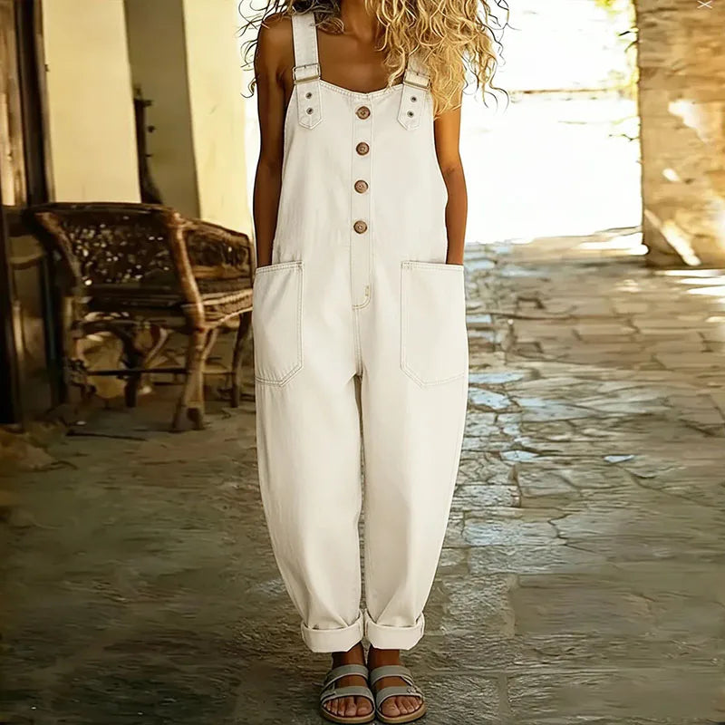 Mara | Vintage Soft Cotton Denim-Look Overalls with Adjustable straps