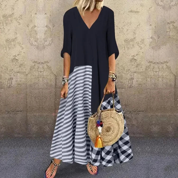 Colette™ | Patchwork Striped & Plaid Everyday Maxi Dress