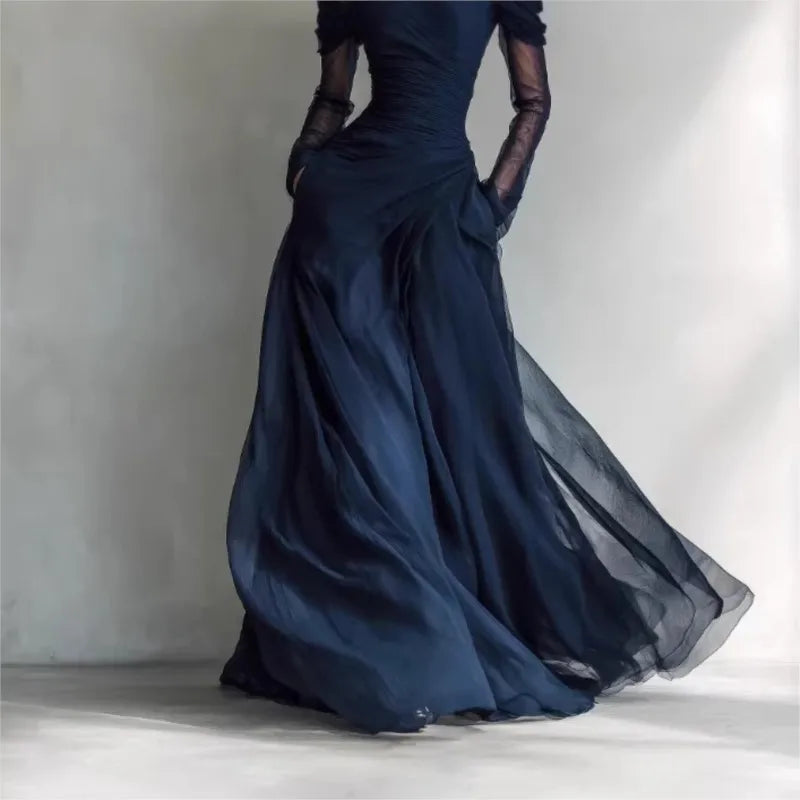 Beatrice | Off-Shoulder Maxi Dress with Mesh Sleeves