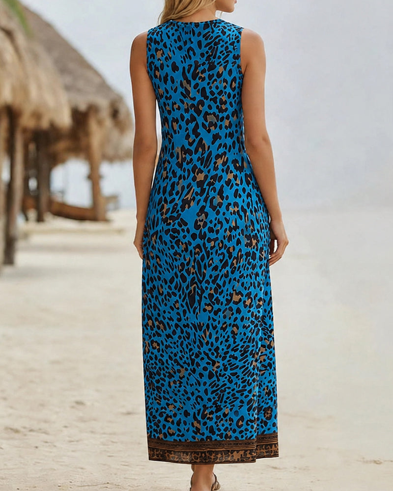 Catalina™ | Vacation Style Leopard Print Sleeveless Midi Dress