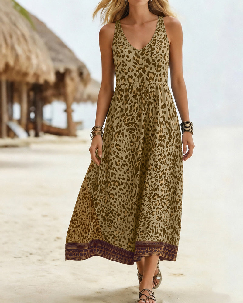 Catalina™ | Vacation Style Leopard Print Sleeveless Midi Dress
