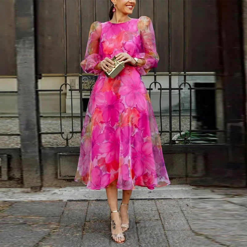Women's Wedding Guest Dress Formal Floral Midi Dress