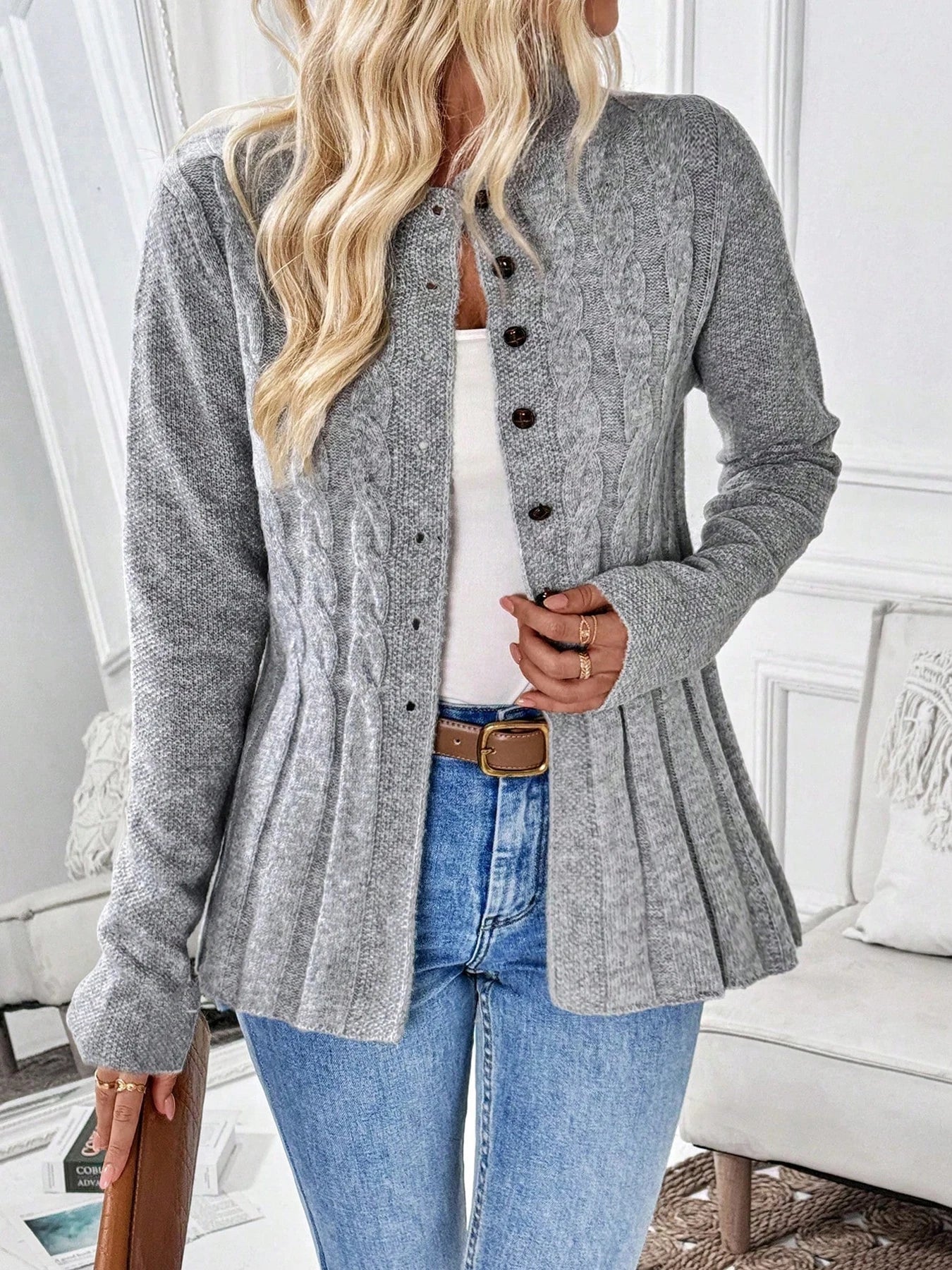 Isadora™ | Cable-Knit Peplum Cardigan