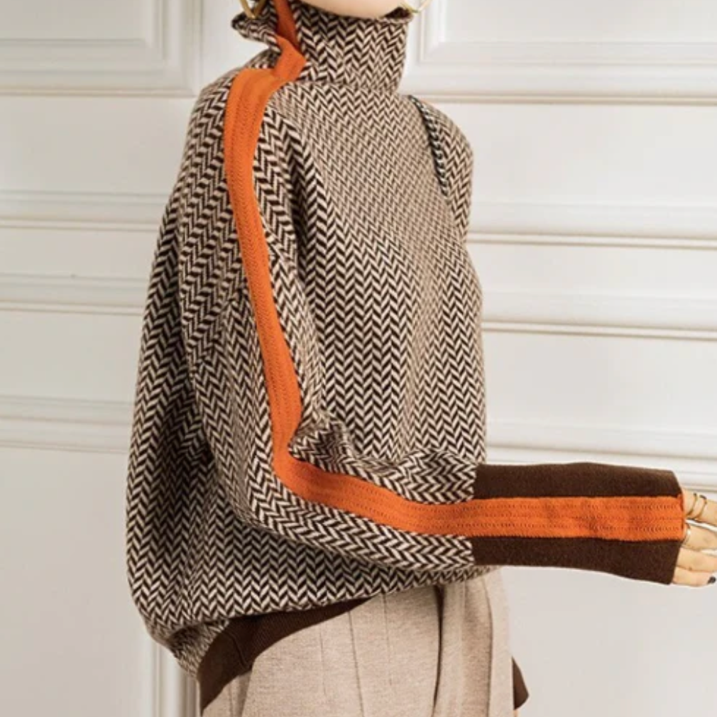 Clivona™ | Herringbone Turtleneck Sweater