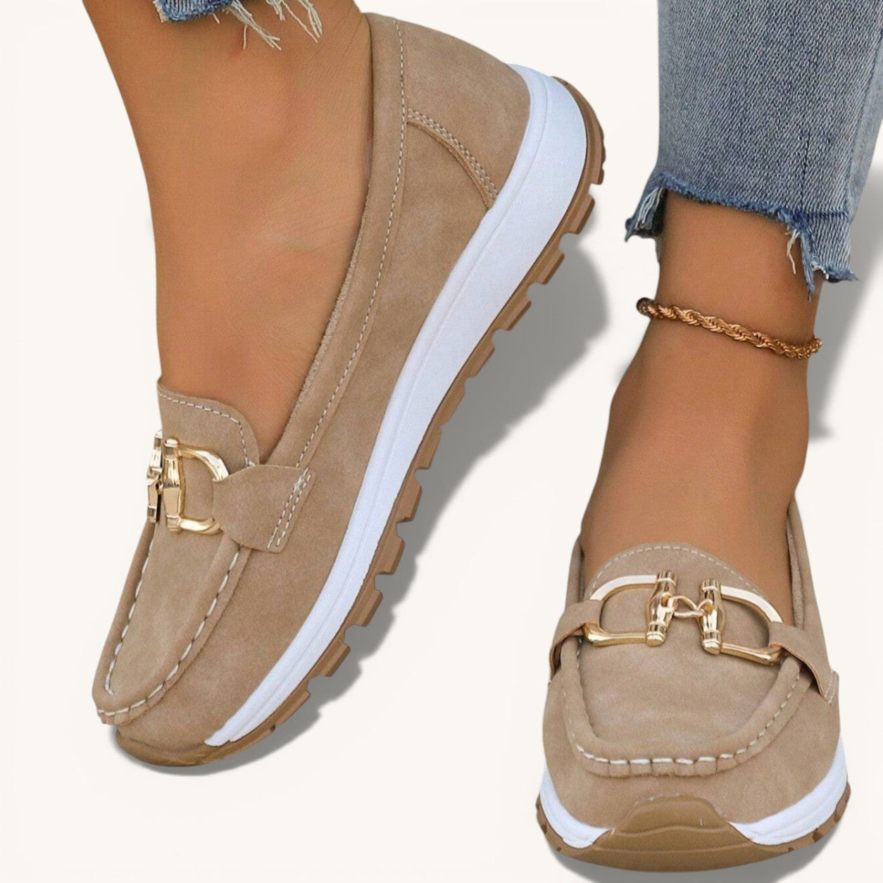 Rexelle™ | Flat Loafer with Gold-Tone Buckle