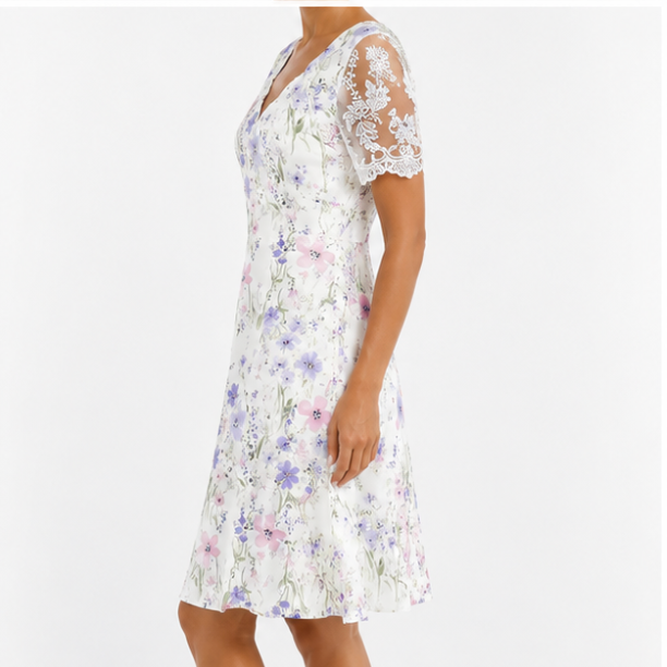 Edith | Lace Sleeve Floral Midi Dress