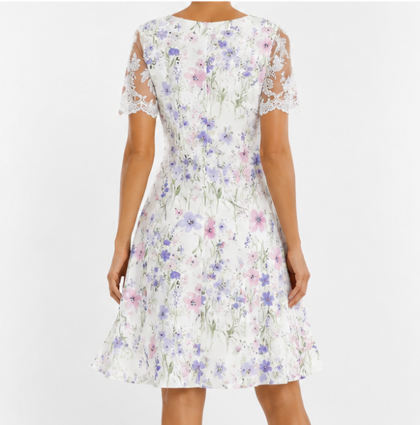 Edith | Lace Sleeve Floral Midi Dress