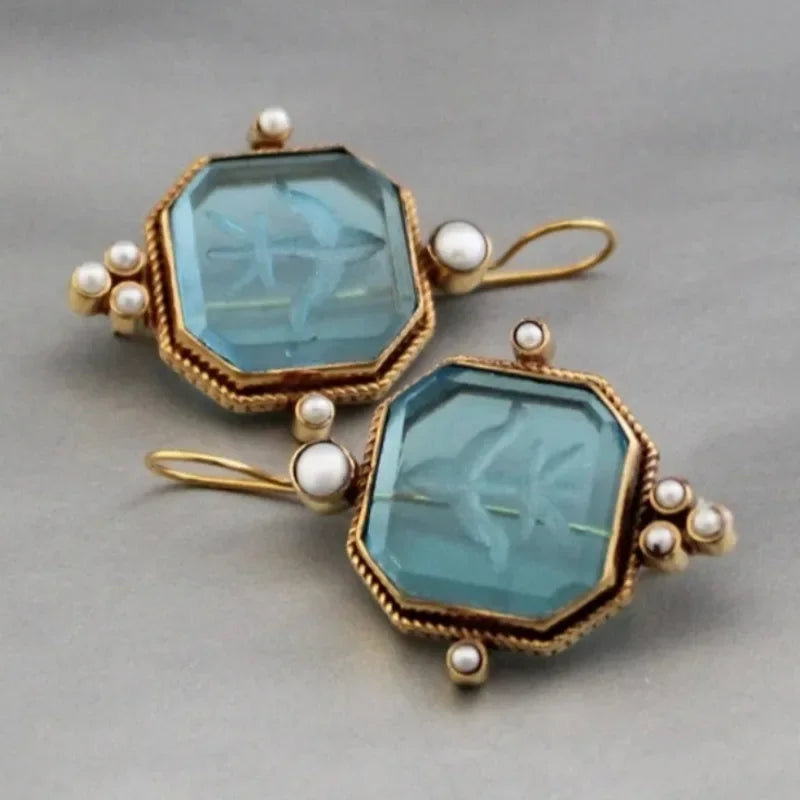 Clavienne™ | Vintage Pearl Geometric Drop Earrings