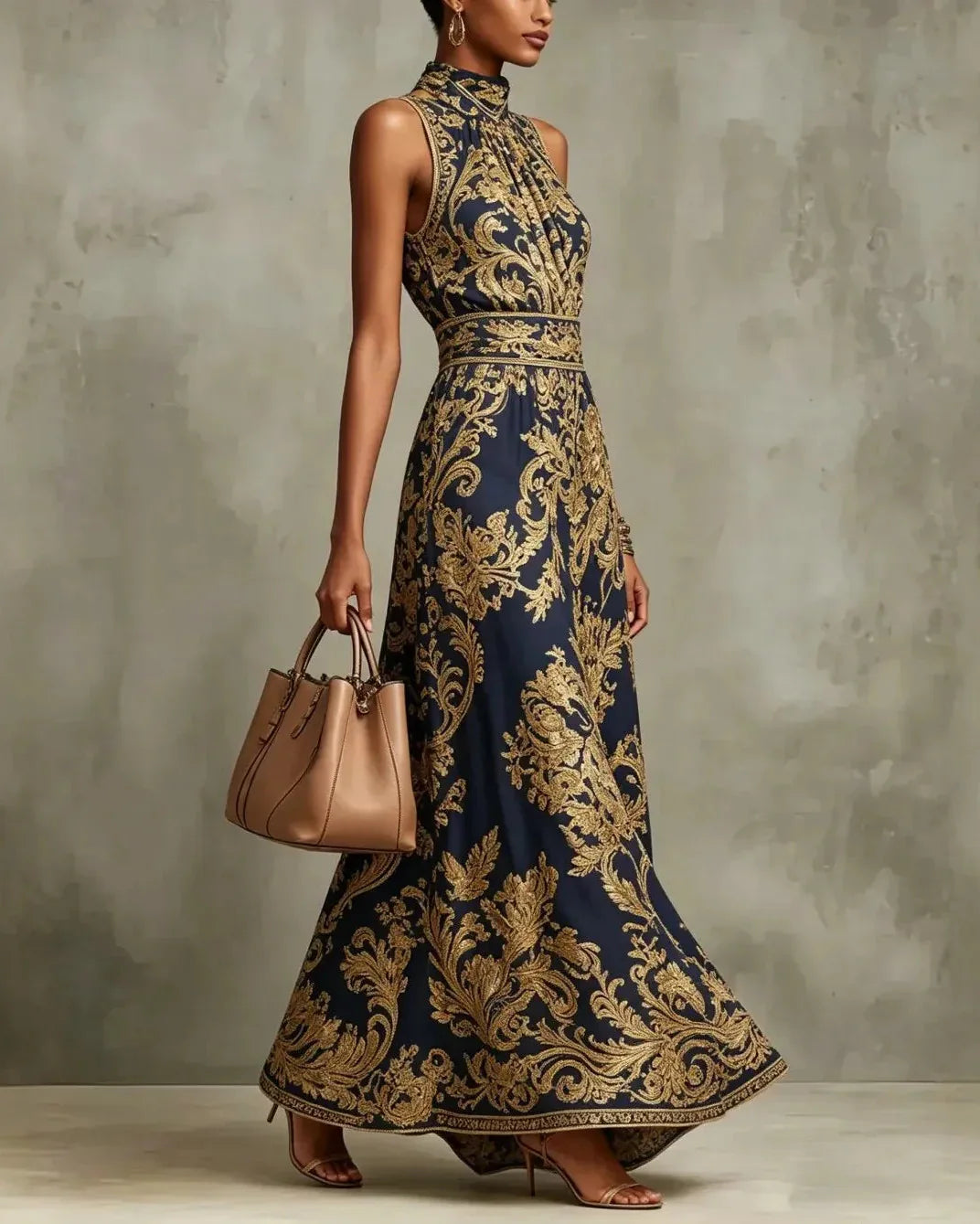 Florence™ | Baroque Gold Print Maxi Dress