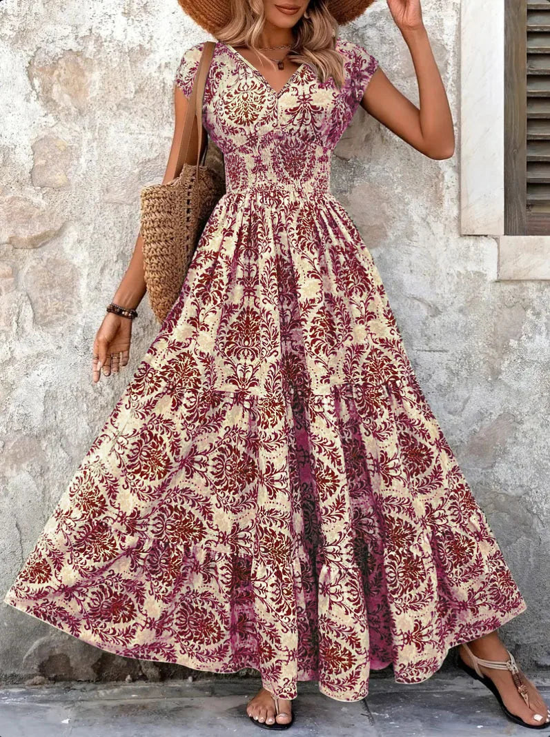 Mirabel™ | Baroque V-Neck Maxi Dress